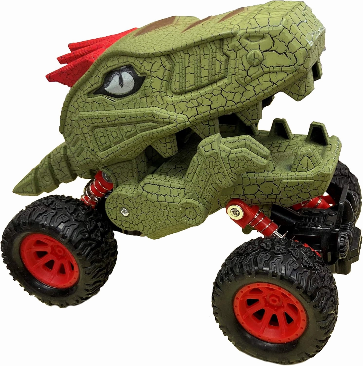 Aeromax Dino-Faur Pull Back Dinosaur Truck, Green with Red Accent