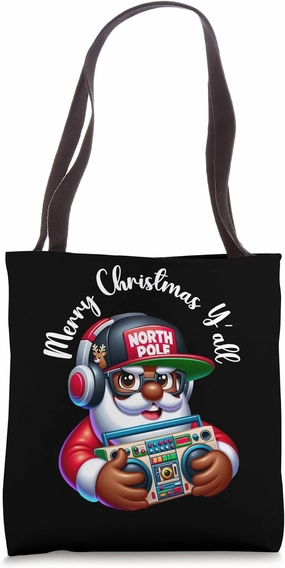 African American Santa Clause Merry Christmas Yall Boombox Tote Bag