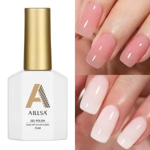 AILLSA Jelly Gel Nail Polish Set ：Sheer Pink ＆ Milky White Nude Color Gel Polish Neutral Nails GB49 ＆ GB07 0.51 Fl Oz