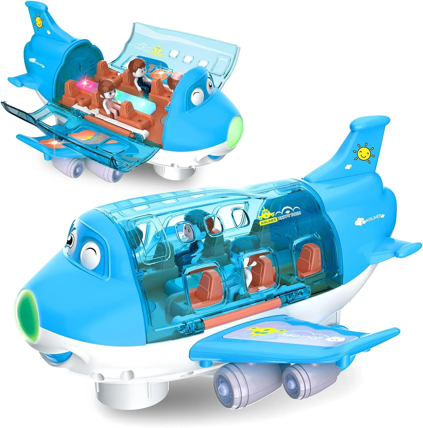Airplane Toys for Toddlers 1-3-5, Toy Airplane for 4-8 Year Old Boys Girls Birthday, Toddler Toys Bump and Go Action Air Plane with LED Flashing Lights & Sounds (Blue)