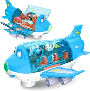 Airplane Toys for Toddlers 1-3-5, Toy Airplane for 4-8 Year Old Boys Girls Birthday, Toddler Toys Bump and Go Action Air Plane with LED Flashing Lights & Sounds (Blue)