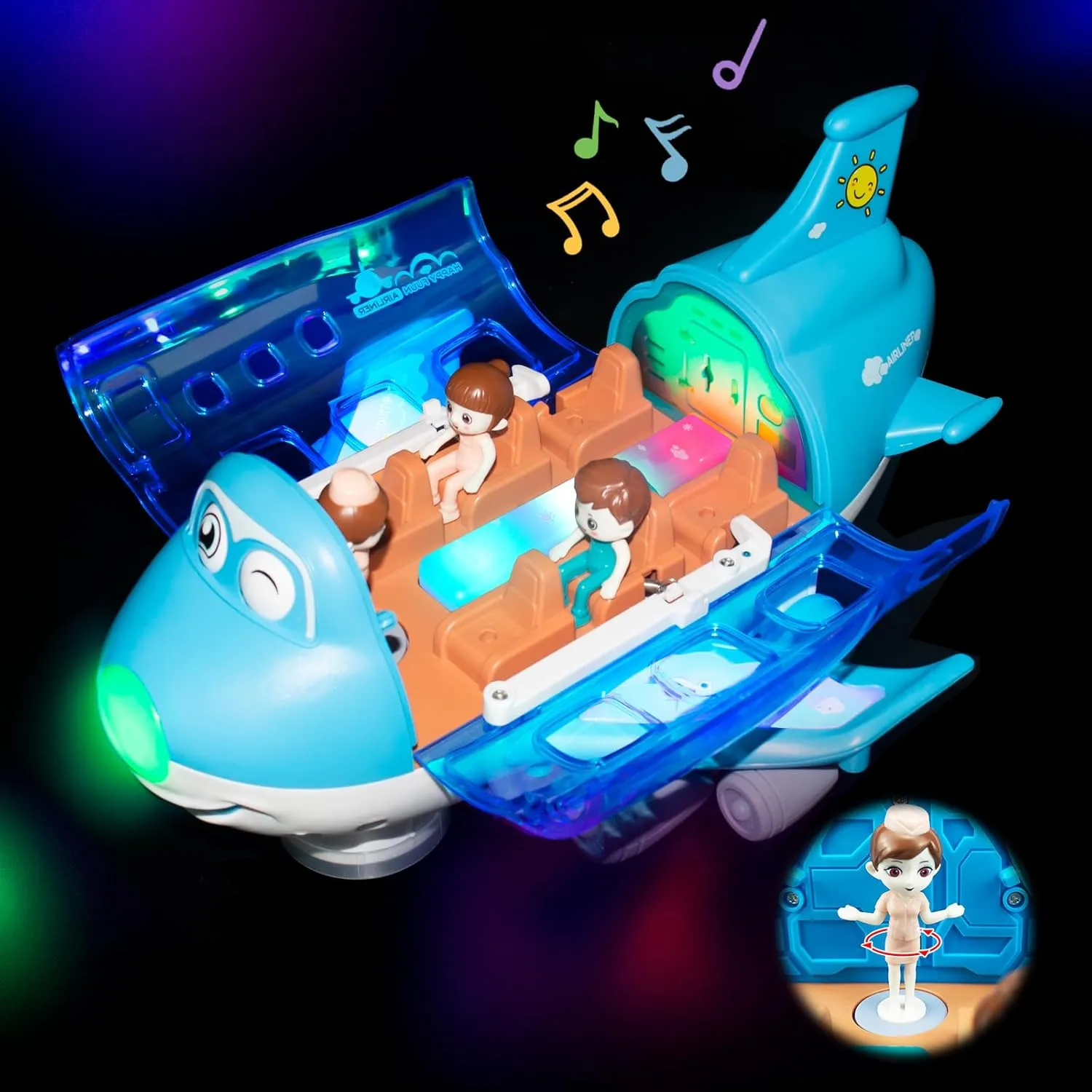 Airplane Toys for Toddlers 1-3-5, Toy Airplane for 4-8 Year Old Boys Girls Birthday, Toddler Toys Bump and Go Action Air Plane with LED Flashing Lights & Sounds (Blue)