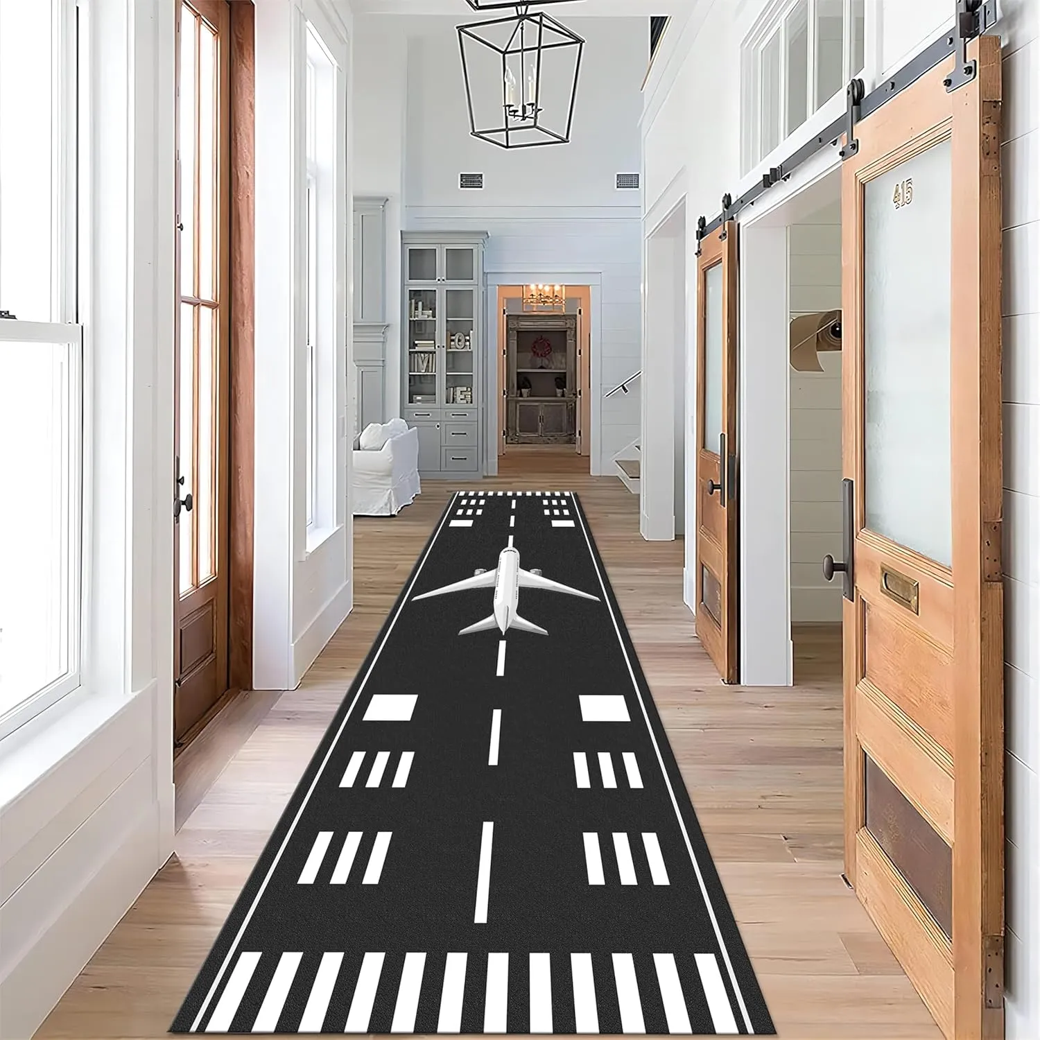 Airport Area Rug for Living Room, 4x10ft, Aircraft Takeoff Runner Rugs for Hallway, Soft Shed Resistant Playing Mats, Breathable Dirty Resistant Non Slip Mat for Porch Office Bedside