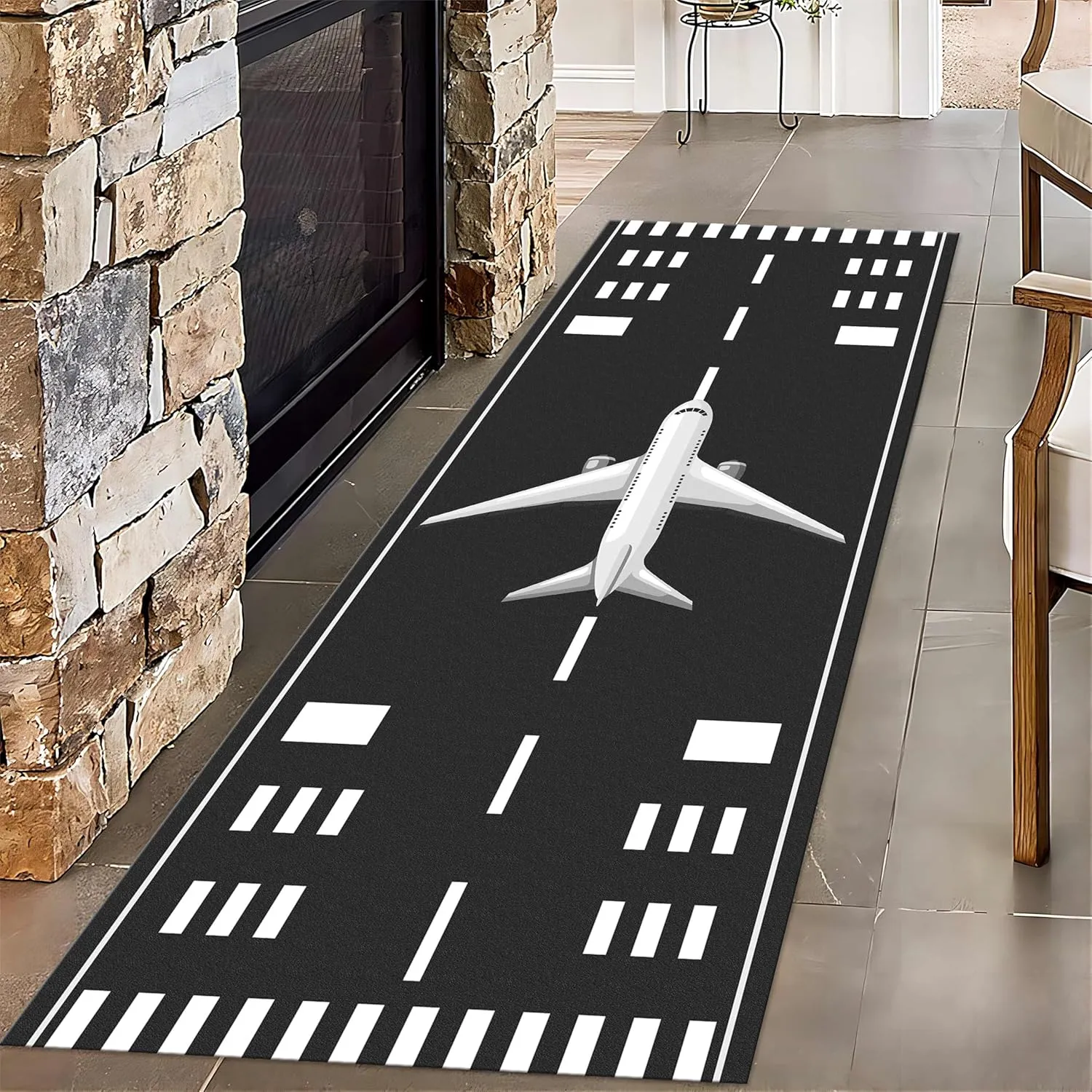 Airport Area Rug for Living Room, 4x10ft, Aircraft Takeoff Runner Rugs for Hallway, Soft Shed Resistant Playing Mats, Breathable Dirty Resistant Non Slip Mat for Porch Office Bedside