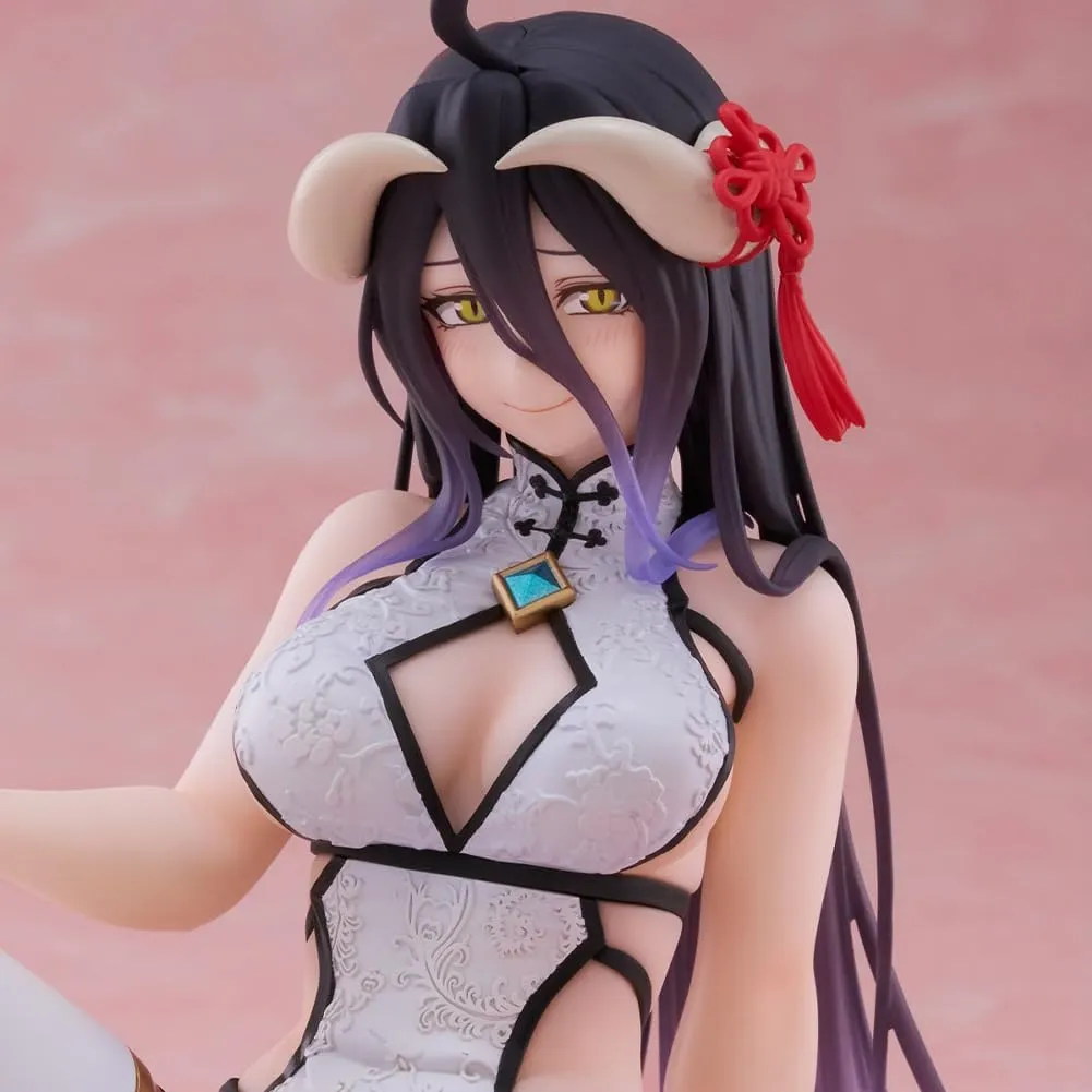 Albedo Action Figure Cheongsam Sitting Pose Model 5.12" Cute Anime Figurine Girl Albedo Statue Collections Desktop Decoration Gift for Fans