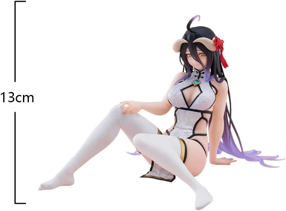Albedo Action Figure Cheongsam Sitting Pose Model 5.12" Cute Anime Figurine Girl Albedo Statue Collections Desktop Decoration Gift for Fans