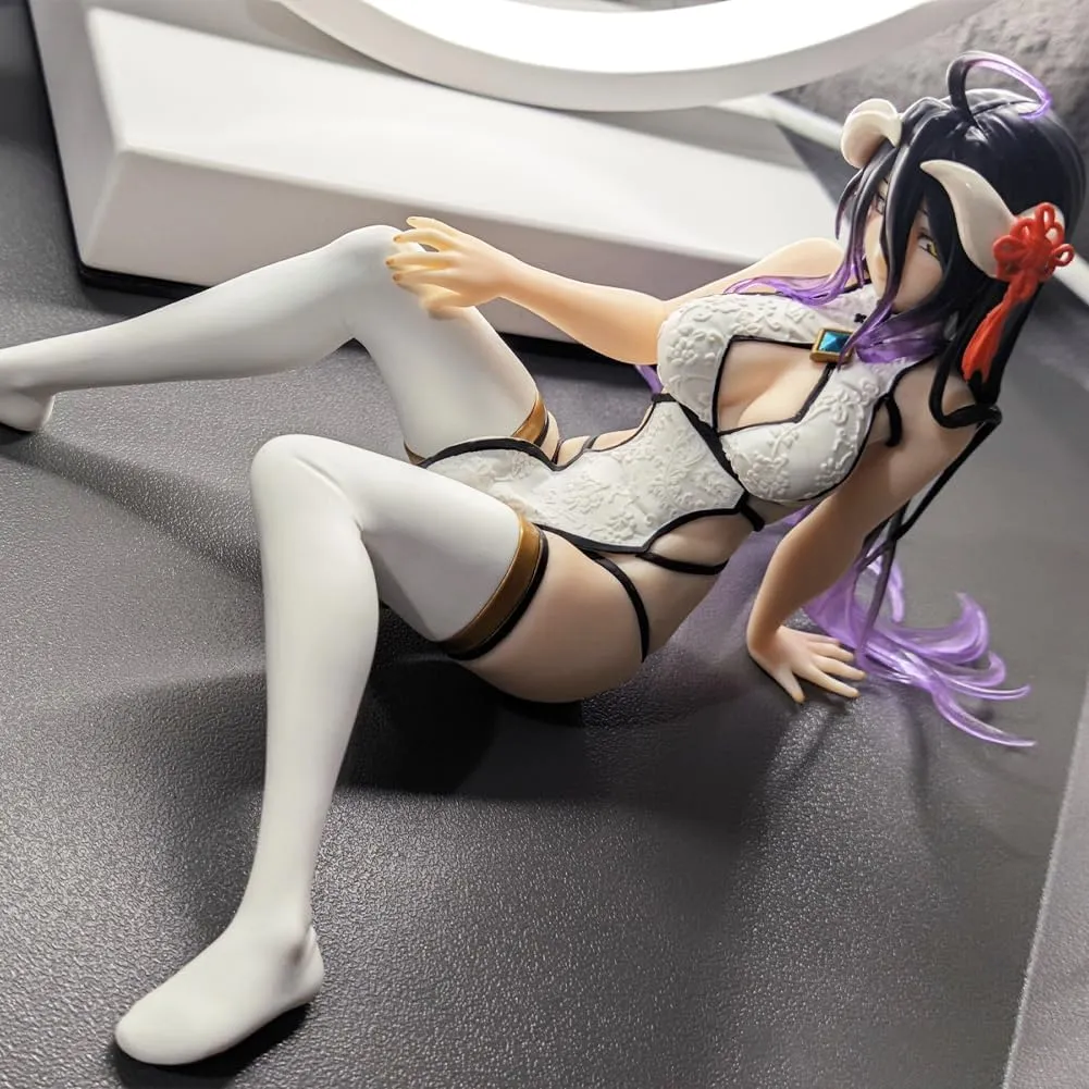 Albedo Action Figure Cheongsam Sitting Pose Model 5.12" Cute Anime Figurine Girl Albedo Statue Collections Desktop Decoration Gift for Fans