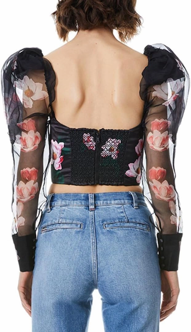 alice   olivia Baharia Mutton Sleeve Bustier