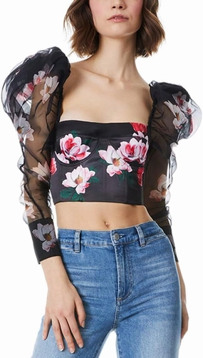 alice   olivia Baharia Mutton Sleeve Bustier