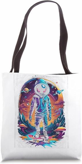 Alien Skateborder Making Maneuver Extraterrestrial Skatebord Tote Bag