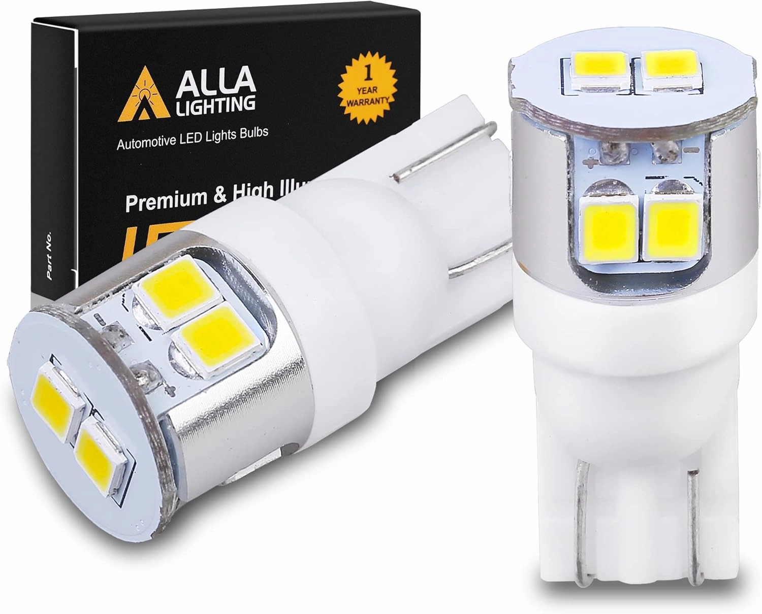 Alla Lighting 194 168 LED Bulbs, T10 Wedge Super Bright 12V 2825 W5W 175 White License, Interior Map Dome Trunk Lights, 2835 8-SMD 6000K Xenon LED Lamps Replacement