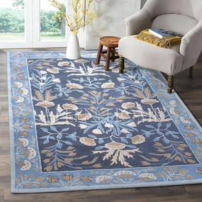 Allen Home Hand Crafted Wool Rugs | Area Carpets Suitable for Living Room, Bedroom, Dining Room | Traditional Rugs | Natural Latex Backing with 100% Cotton | 5’ x 8’ | Anny Blue
