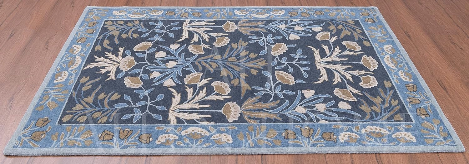 Allen Home Hand Crafted Wool Rugs | Area Carpets Suitable for Living Room, Bedroom, Dining Room | Traditional Rugs | Natural Latex Backing with 100% Cotton | 5’ x 8’ | Anny Blue