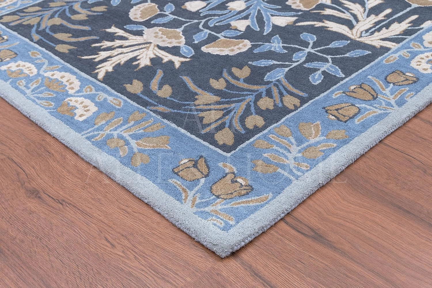 Allen Home Hand Crafted Wool Rugs | Area Carpets Suitable for Living Room, Bedroom, Dining Room | Traditional Rugs | Natural Latex Backing with 100% Cotton | 5’ x 8’ | Anny Blue