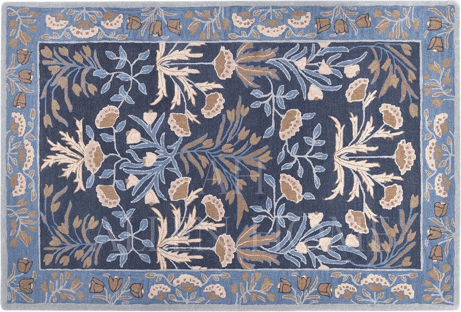 Allen Home Hand Crafted Wool Rugs | Area Carpets Suitable for Living Room, Bedroom, Dining Room | Traditional Rugs | Natural Latex Backing with 100% Cotton | 5’ x 8’ | Anny Blue