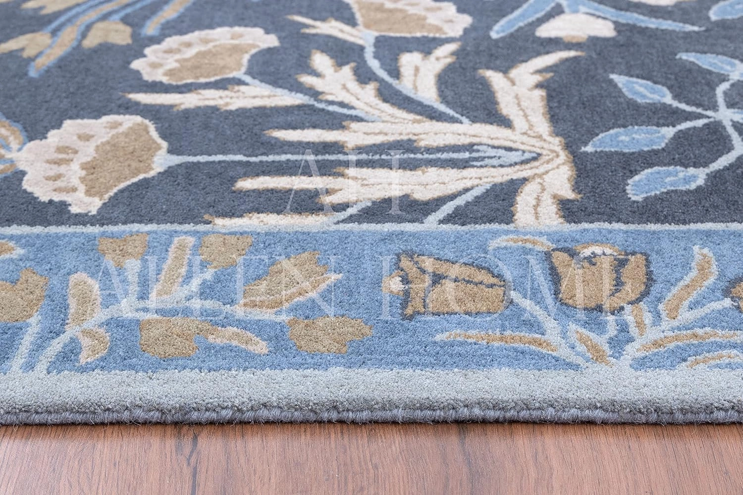 Allen Home Hand Crafted Wool Rugs | Area Carpets Suitable for Living Room, Bedroom, Dining Room | Traditional Rugs | Natural Latex Backing with 100% Cotton | 5’ x 8’ | Anny Blue