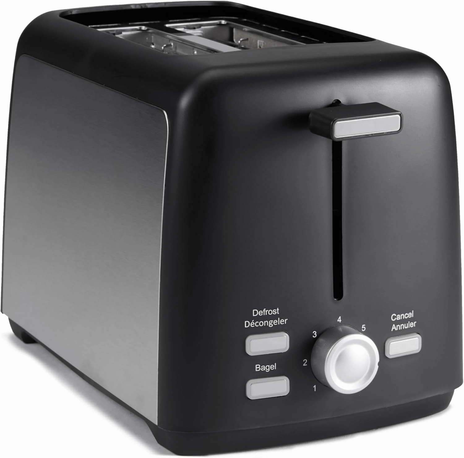 Amazon Basics 2 Slice Toaster, With 7 Browning Settings, Extra Wide Slots For Bagels and Special Breads, Removable Easy-to-Clean Crumb Trays, Cancel/Defrost/Bagel Buttons, 800W, Black & Silver