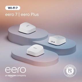 Amazon eero 7 with 1 month free eero Plus (auto-renews) - Supports internet plans up to 2.5 Gbps, Coverage up to 6,000 sq. ft., Connect 120  devices, 3-pack