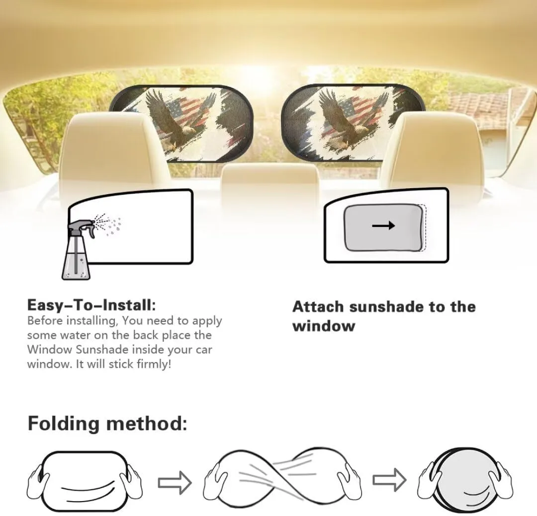 American Flag Eagle 2Pack Car Window Shades, Strong-Light Blocking & UV Protection Car Privacy Shades,Car Essential Interior Accessories for Baby,Napping Car Curtains (2Pcs)