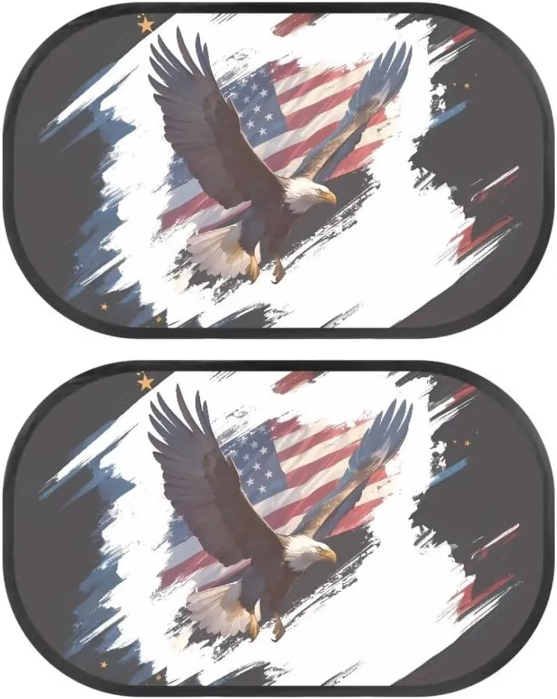 American Flag Eagle 2Pack Car Window Shades, Strong-Light Blocking & UV Protection Car Privacy Shades,Car Essential Interior Accessories for Baby,Napping Car Curtains (2Pcs)
