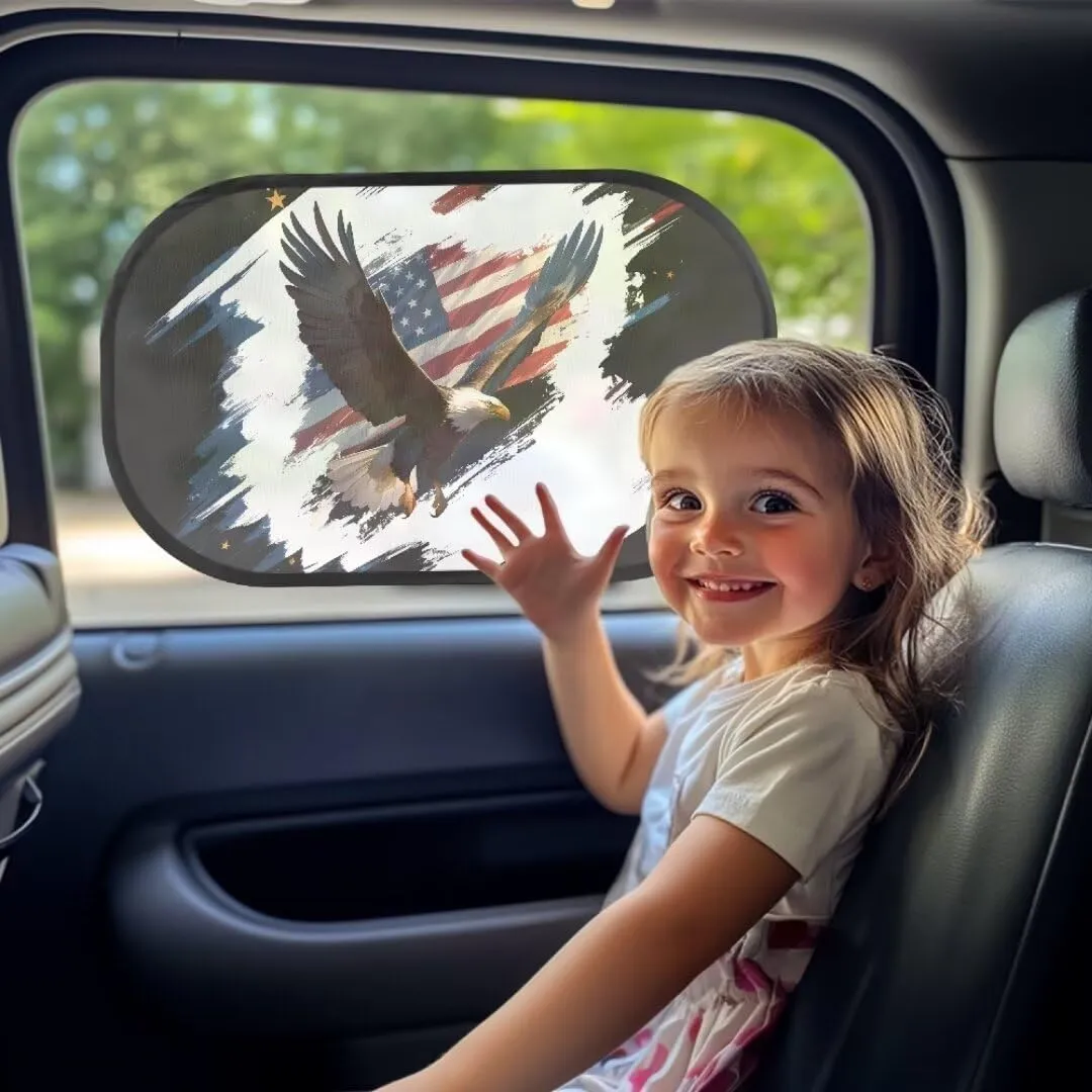 American Flag Eagle 2Pack Car Window Shades, Strong-Light Blocking & UV Protection Car Privacy Shades,Car Essential Interior Accessories for Baby,Napping Car Curtains (2Pcs)