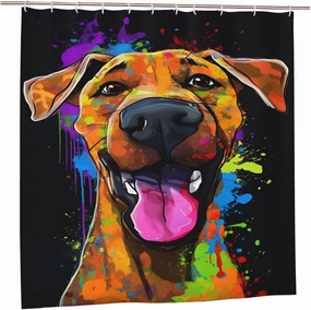 Animal Shower Curtain - Brown Dog with Colorful Splash Shower Curtain for Bathroom Set - Oil Painting Fabric Waterproof Shower Curtain for Bathtub Decor 72x72inch