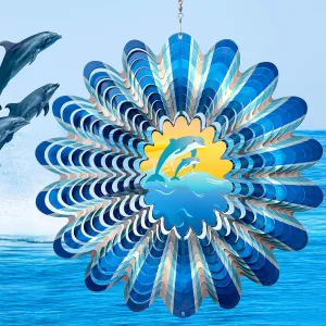 Animated Dolphin Wind Spinner - 12-Inch 3D Holographic Stainless Steel Kinetic Metal Wind Spinners, Creates Magical Leaping Dolphin Illusion, Outdoor Garden Yard Decor, Gift for Ocean Lover