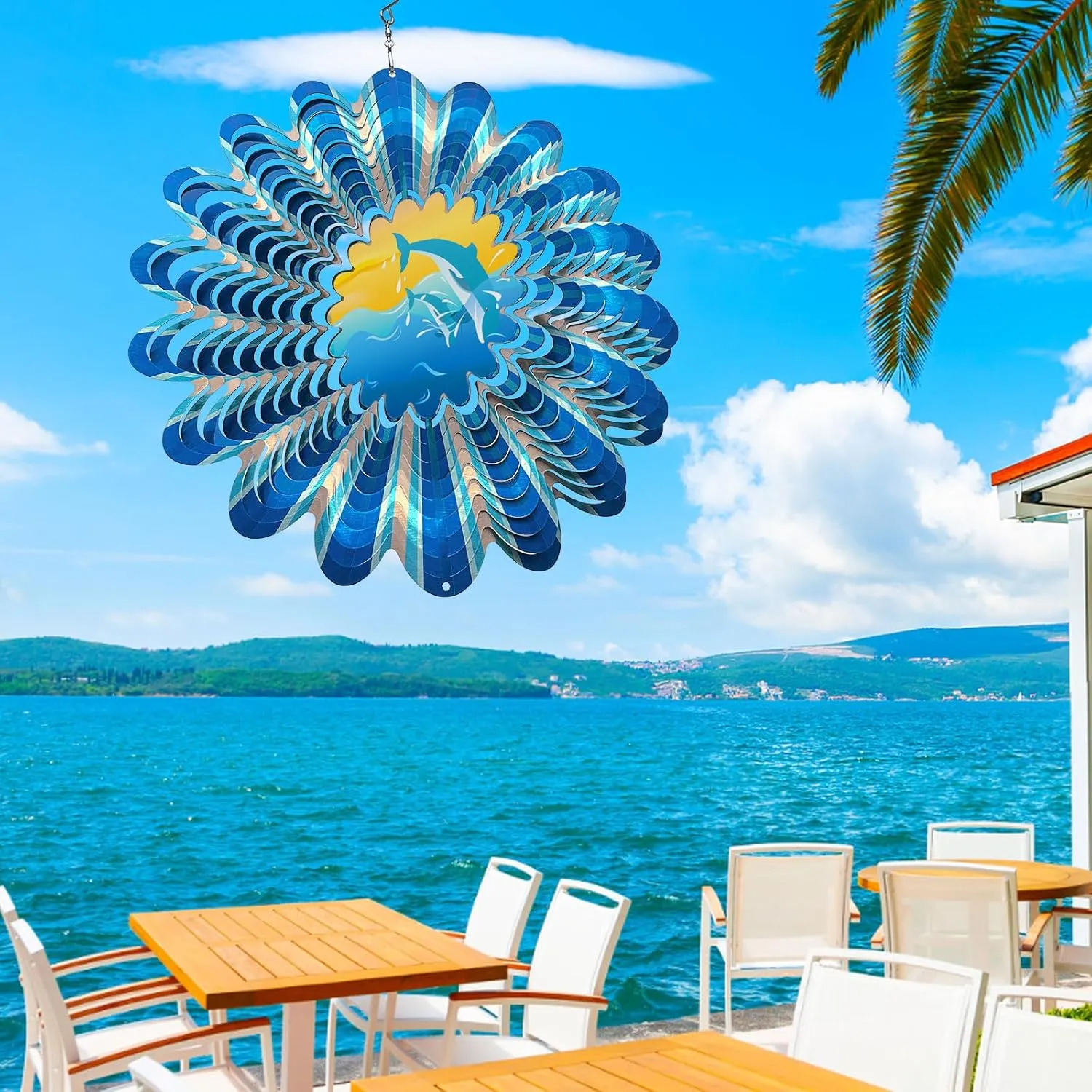 Animated Dolphin Wind Spinner - 12-Inch 3D Holographic Stainless Steel Kinetic Metal Wind Spinners, Creates Magical Leaping Dolphin Illusion, Outdoor Garden Yard Decor, Gift for Ocean Lover