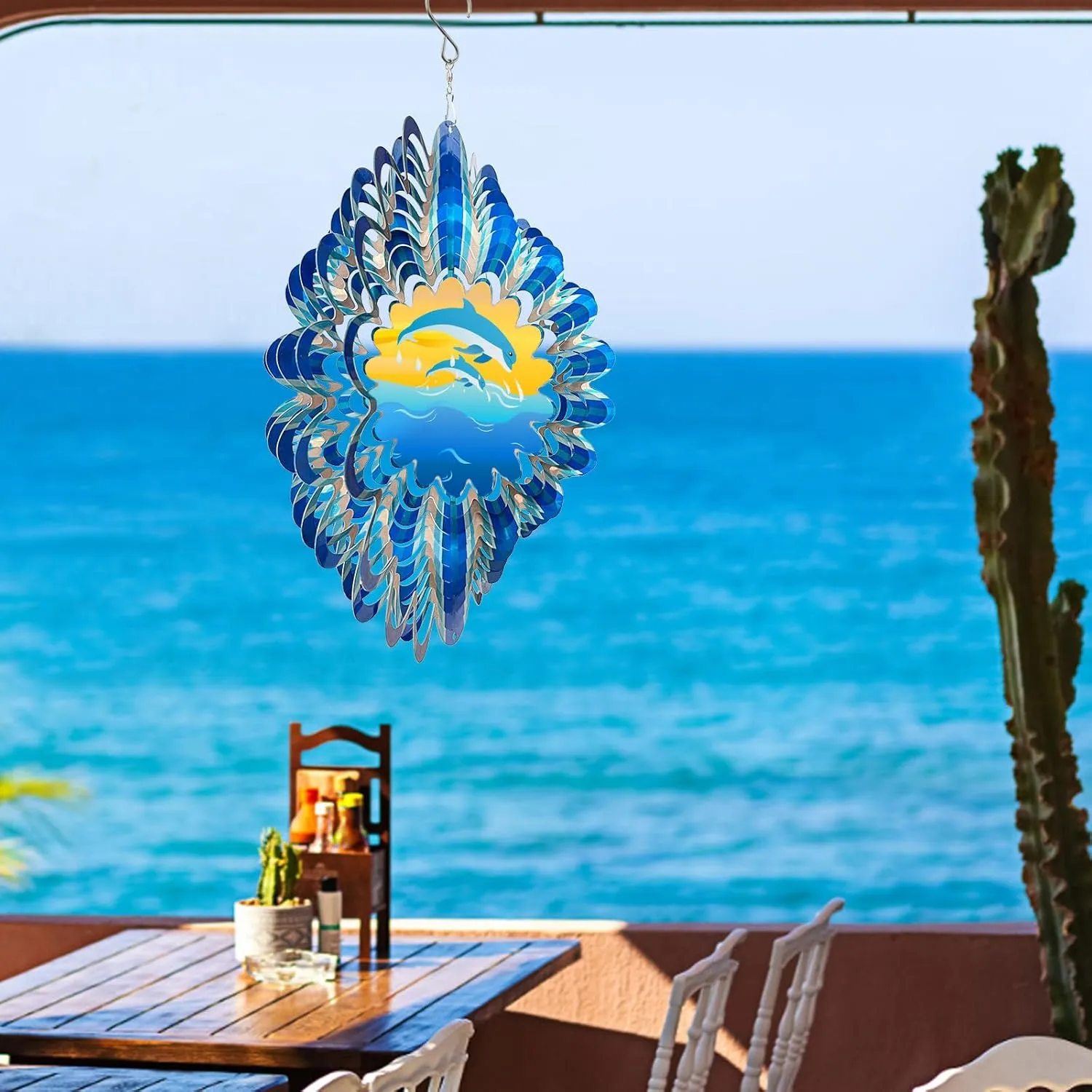 Animated Dolphin Wind Spinner - 12-Inch 3D Holographic Stainless Steel Kinetic Metal Wind Spinners, Creates Magical Leaping Dolphin Illusion, Outdoor Garden Yard Decor, Gift for Ocean Lover