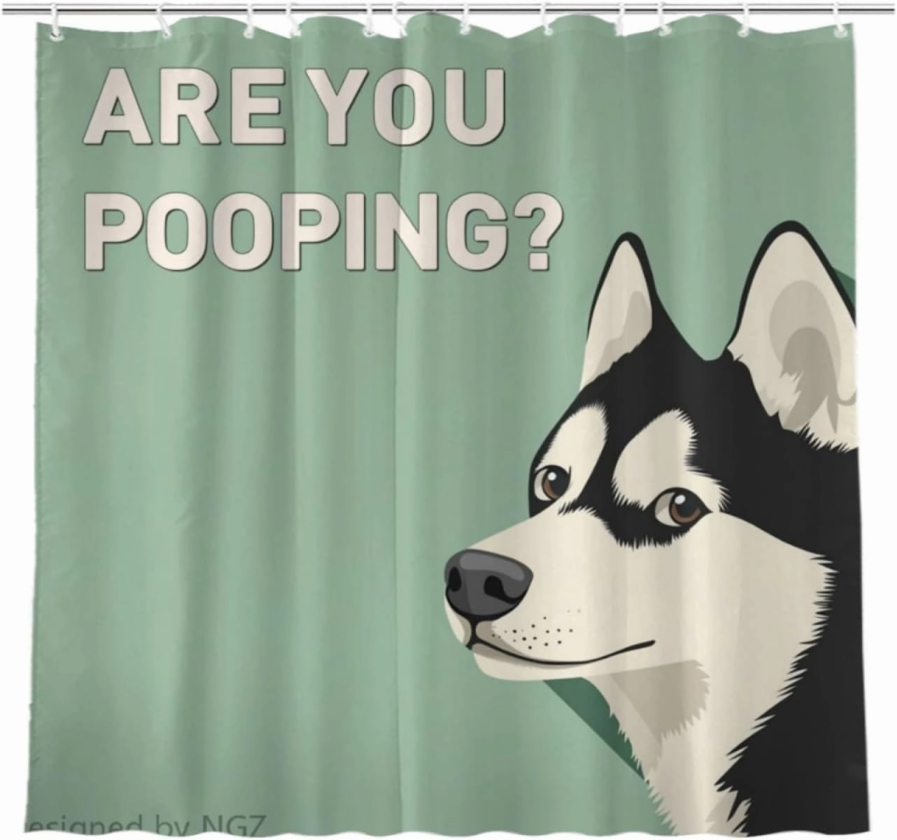 are You Pooping Husky Shower Curatin, Funny Husky Shower Curtain, Green Shower Curtain Set with 12 Hooks for Bathroom Decor, 72x72