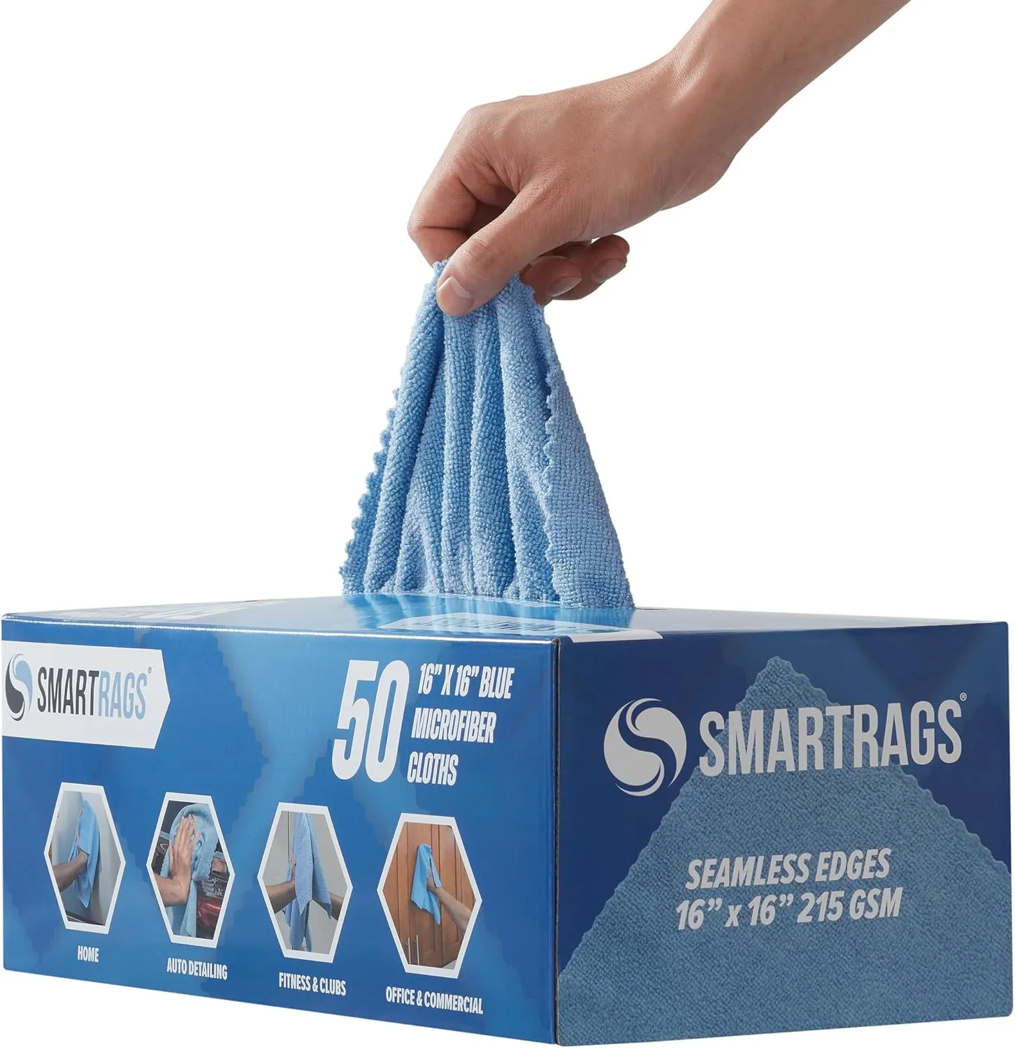 Arkwright Smart Rags in Box - (Pack of 50) Lint Free, Large Microfiber Cleaning Cloth, Scratch & Streak-Free, Dispensable Wash Towels for Cars, Kitchen, and Window Glass, Blue