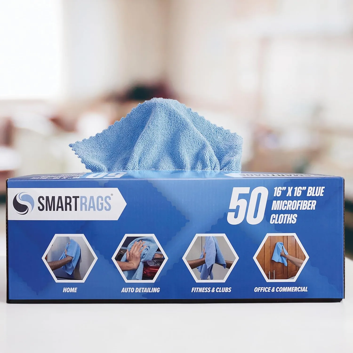 Arkwright Smart Rags in Box - (Pack of 50) Lint Free, Large Microfiber Cleaning Cloth, Scratch & Streak-Free, Dispensable Wash Towels for Cars, Kitchen, and Window Glass, Blue