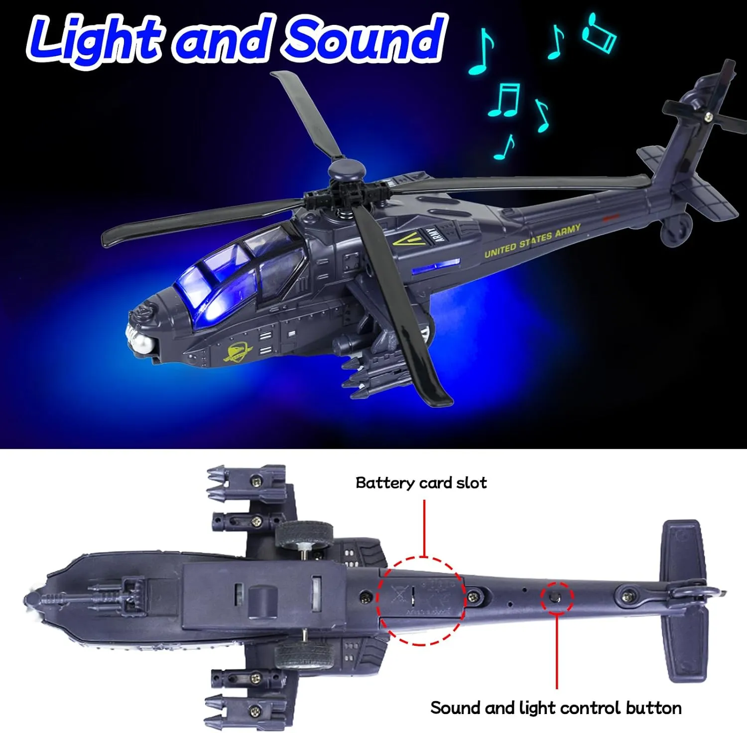 Army Police Helicopter Toy for Boys Age 4-7, Diecast Military Toys Helicopter Model with Sounds & Lights, Pull Back Alloy Plane Birthday Gift for Kids Toddlers 3-9 (Holder Included)