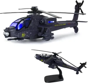Army Police Helicopter Toy for Boys Age 4-7, Diecast Military Toys Helicopter Model with Sounds & Lights, Pull Back Alloy Plane Birthday Gift for Kids Toddlers 3-9 (Holder Included)