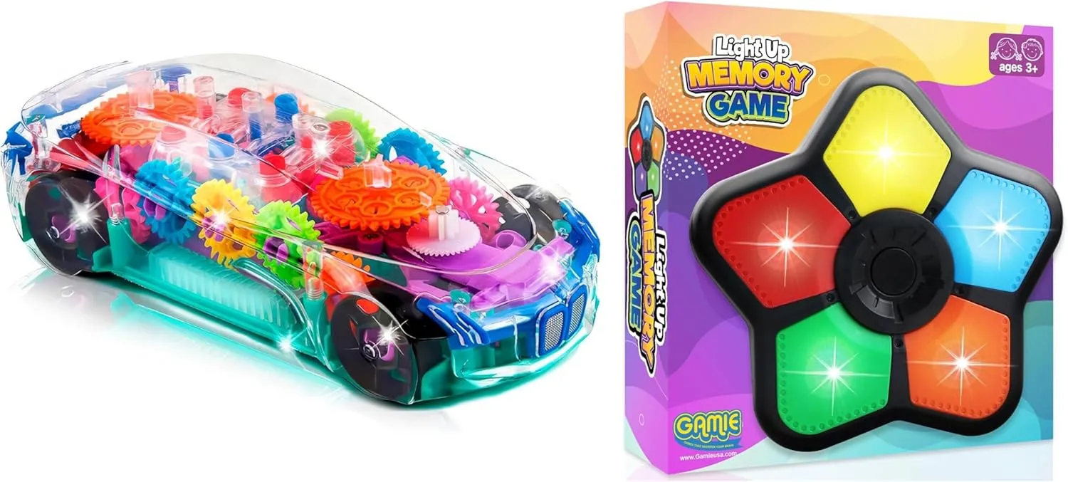 ArtCreativity Light Up Transparent Sensory Car Toy for Kids, 1PC, Bump and Go Toy Car   Electronic Memory Game with Lights and Sounds
