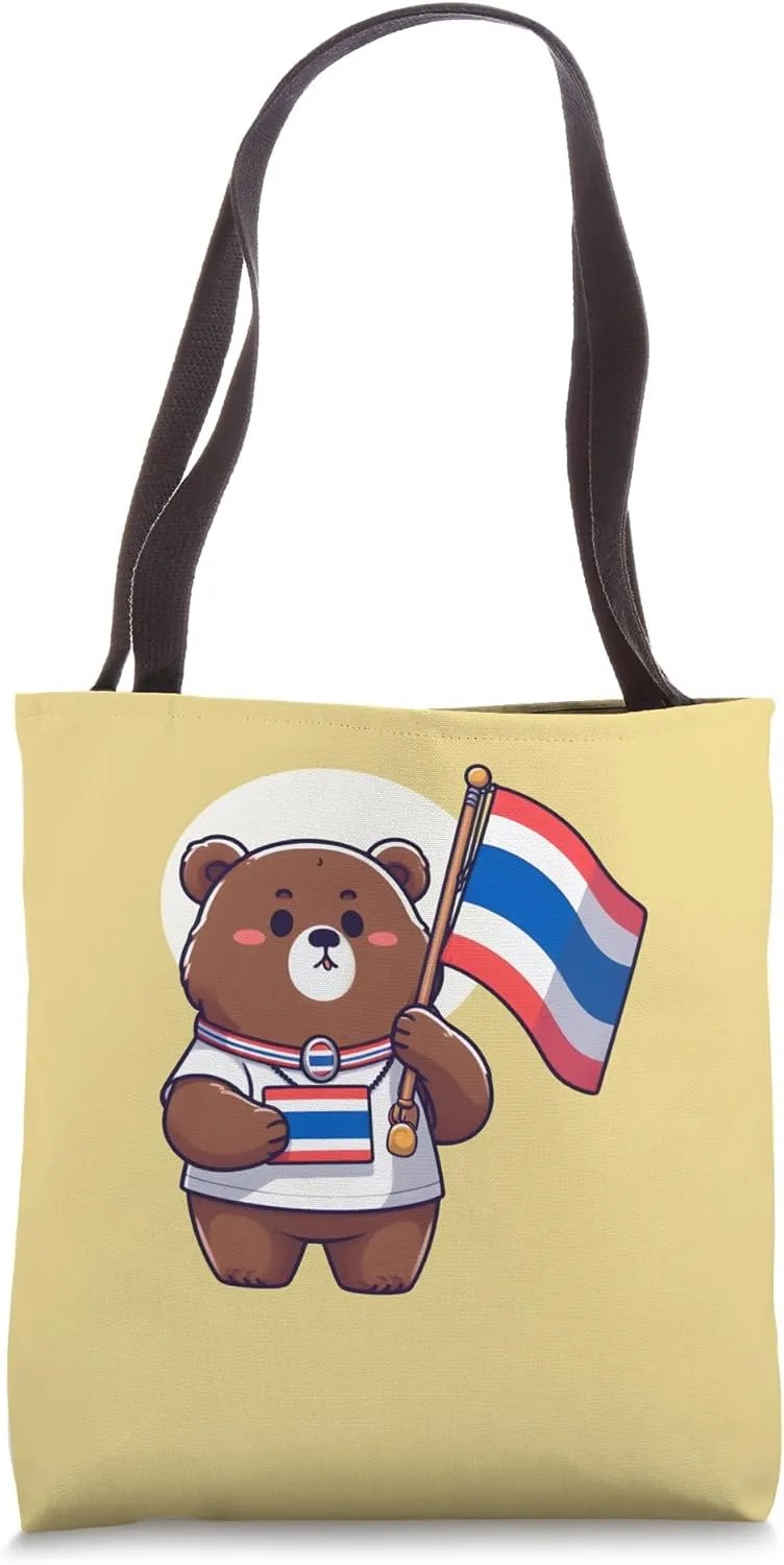 Asian Bear Holding Thai Flag Tote Bag
