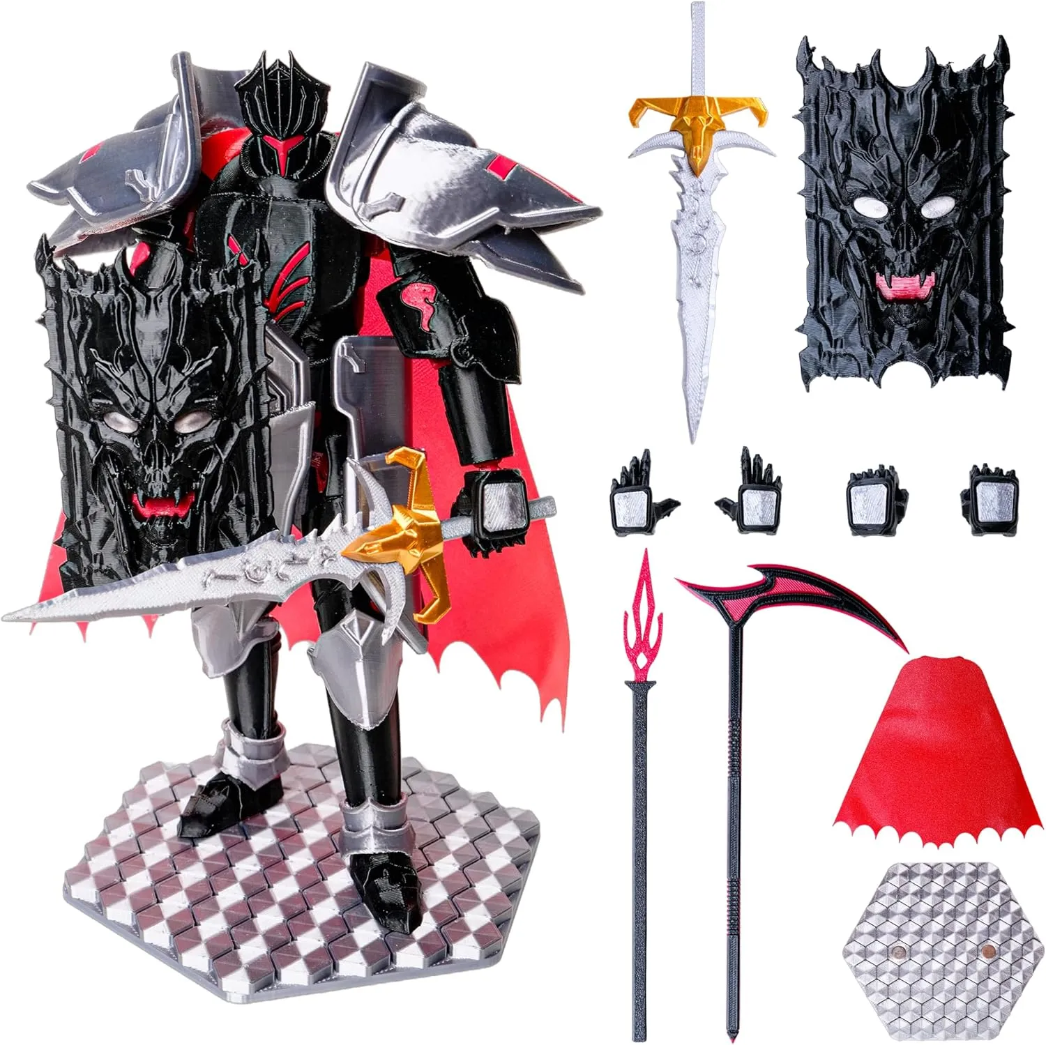(Assembly Completed) Dummy 13 Titans Action Figure, 9 inches, Strong Magnetic Accessories, 8 in 1, 3D Printed Robot Multi-Jointed Movable, 9 inches Black Knight (Bright Silver)