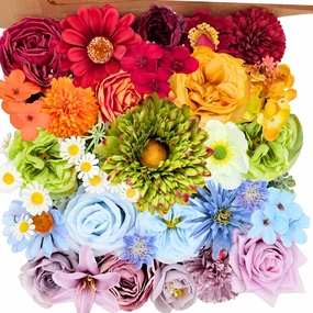 ASTRYAS 38pcs Artificial Flowers Combo Box Fake Silk Rainbow Colorful Flowers Bulks Spring Flowers Floral Arrangements for DIY Wedding Bridal Bouquets Party Home Decoration Valentines Day