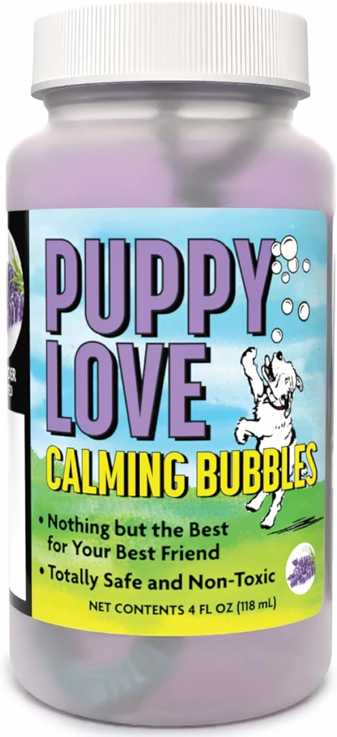 Atomic Bubbles: Puppy Love Calming Bubbles - Lavender Scented 2-Pack - 4oz Bottles, Dog Interactive Toy, Pet Safe, Non-Toxic, Indoor & Outdoor Play