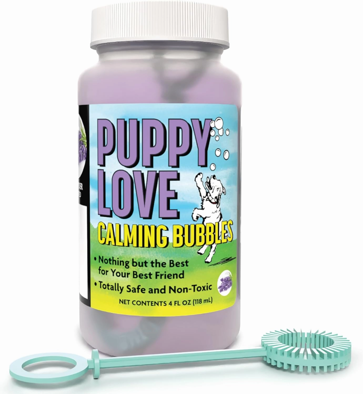 Atomic Bubbles: Puppy Love Calming Bubbles - Lavender Scented 2-Pack - 4oz Bottles, Dog Interactive Toy, Pet Safe, Non-Toxic, Indoor & Outdoor Play