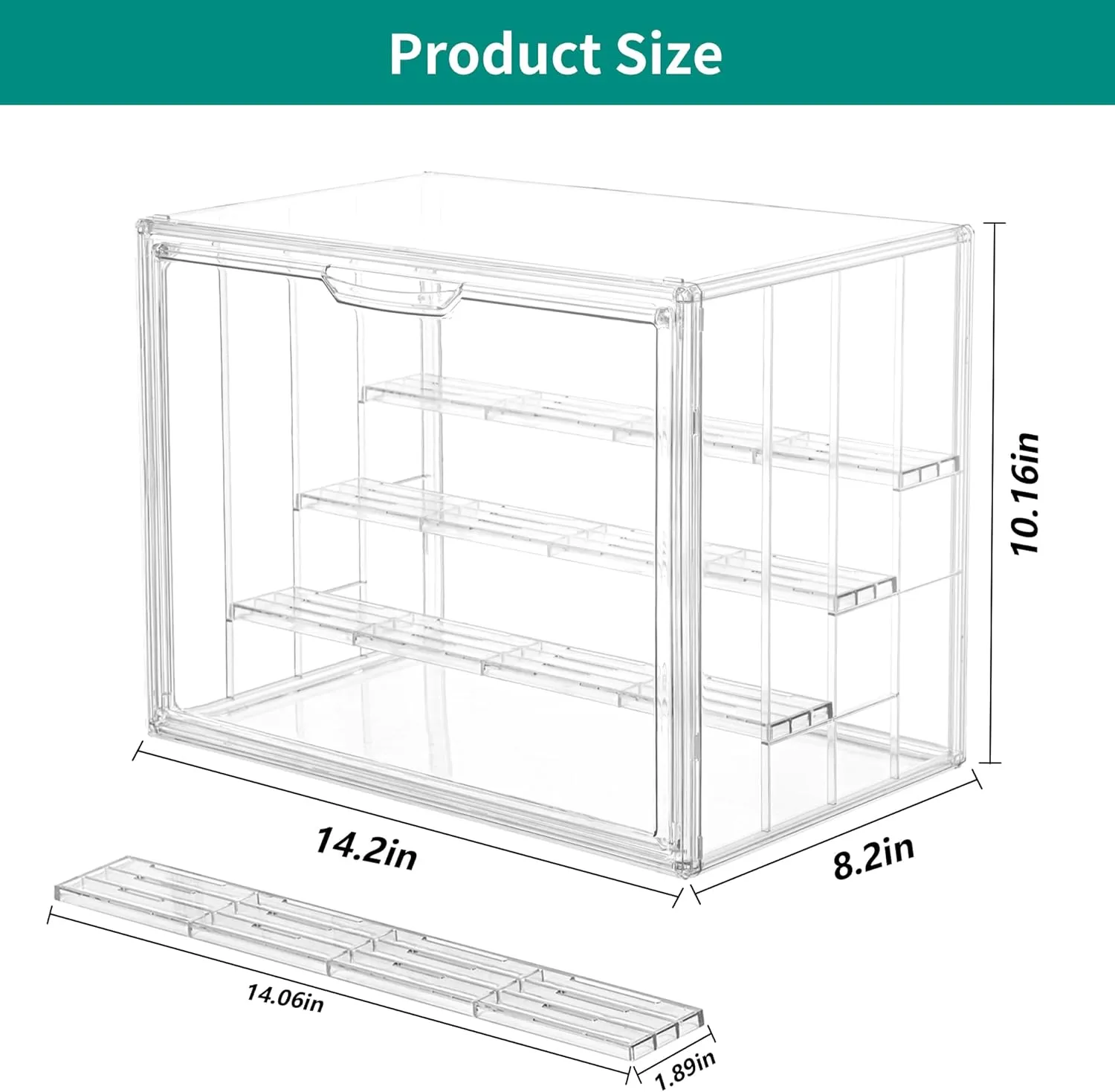 Attelite Acrylic Display Case,Upgrade 4 Tiers Clear Display Case with 3 Adjustable Divider, 4 Pack Stackable Large Storage Box with Magnetic Door for Collectibles Action Figures