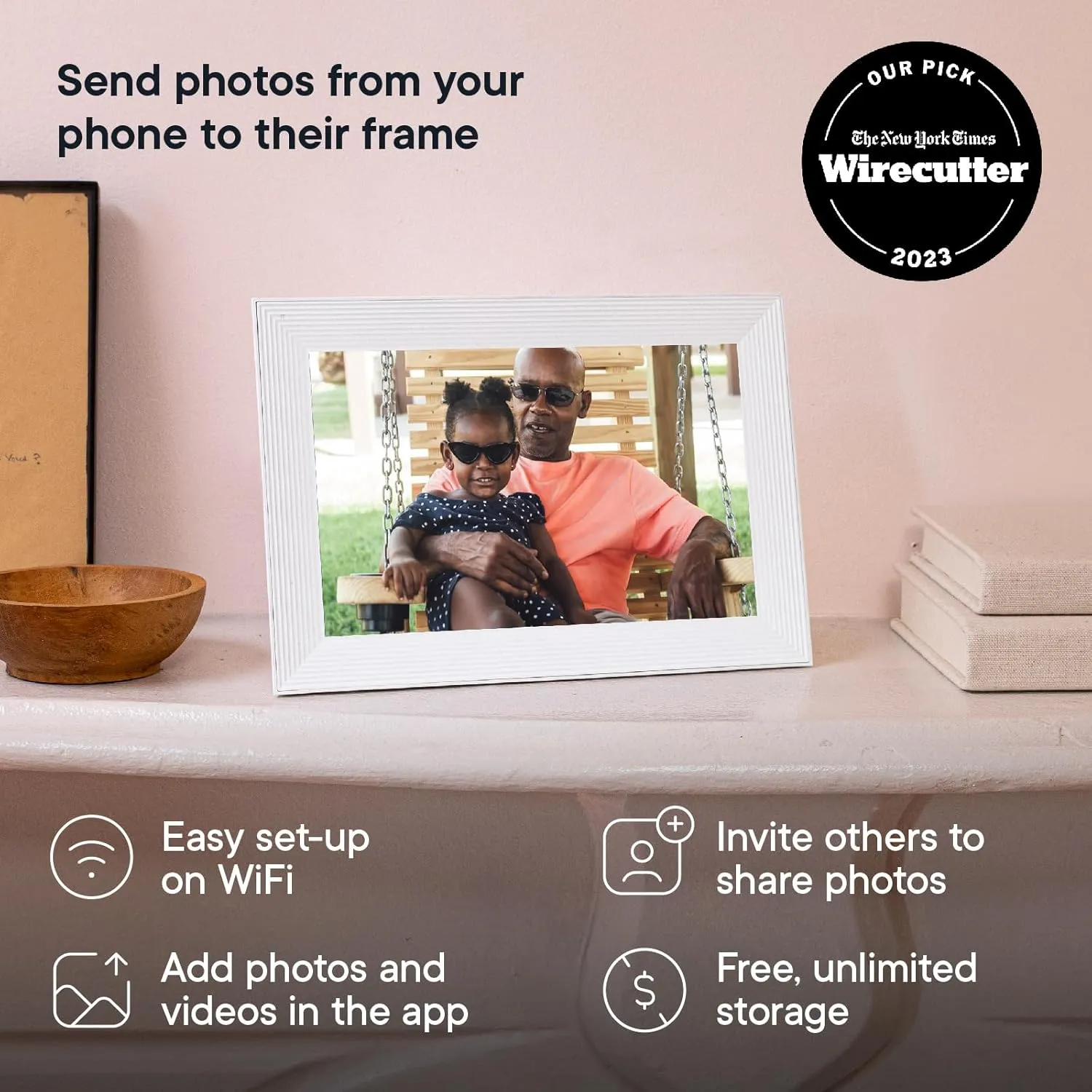 Aura Carver WiFi Digital Picture Frame | The Best Digital Frame for Gifting | Send Photos from Your Phone | Quick, Easy Setup in Aura App | Free Unlimited Storage | Sea Salt