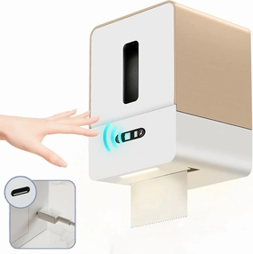 Automatic Paper Towel Dispenser Touchless for Kitchen Bathroom Wall Under Counter Mount Auto Cabinet Smart Touch Commercial Holder Electric Motion Sensor Hand Towel for Toilet (Brown Charge)
