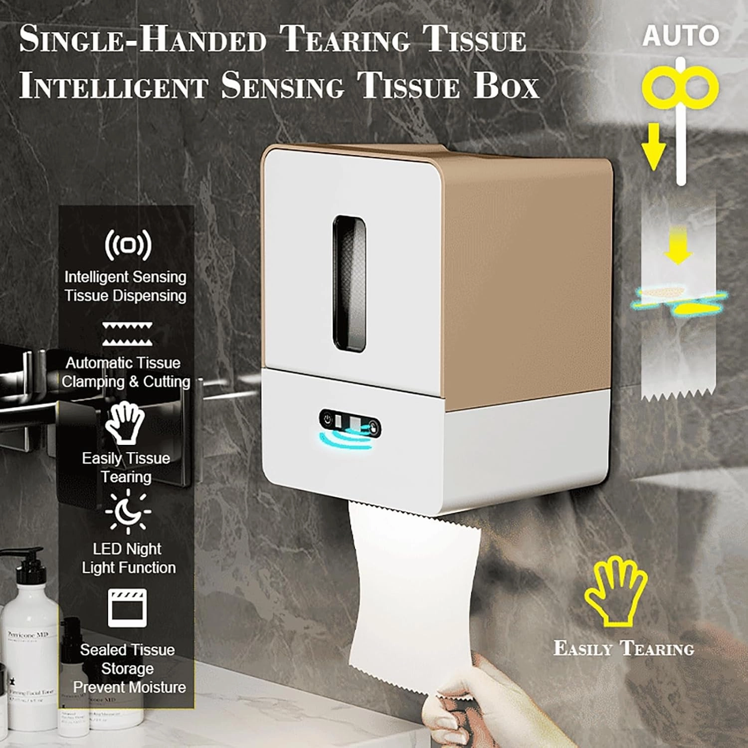 Automatic Paper Towel Dispenser Touchless for Kitchen Bathroom Wall Under Counter Mount Auto Cabinet Smart Touch Commercial Holder Electric Motion Sensor Hand Towel for Toilet (Brown Charge)