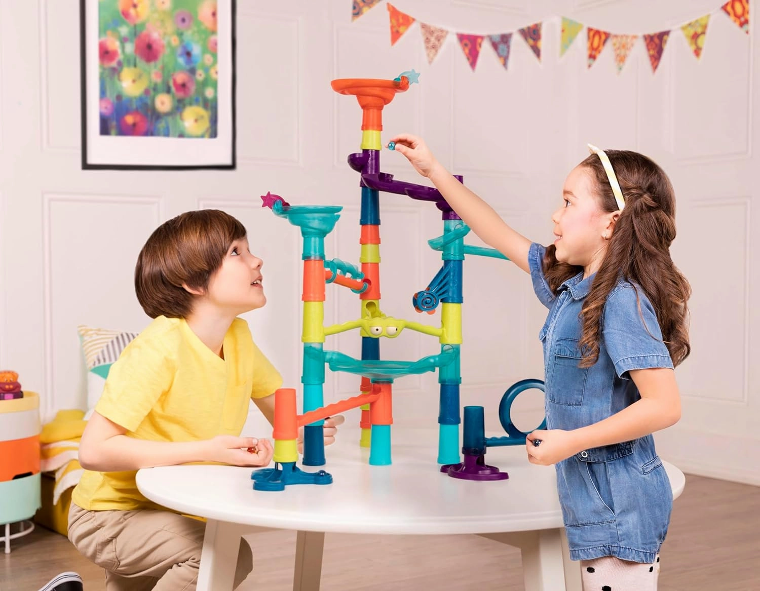 B. toys- Marble-Palooza- Marble Run Set- Developmental STEM Playset- 38-Piece Educational Building Toy- Marble Maze for Kids – 3 Years  