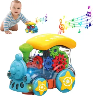 Baby Musical Toys Crawling Train: Tummy Time Interactive Learning Development Crawl Toy with LED Light Up for Boys Girls Automatically Avoid Obstacles 3  Year Old
