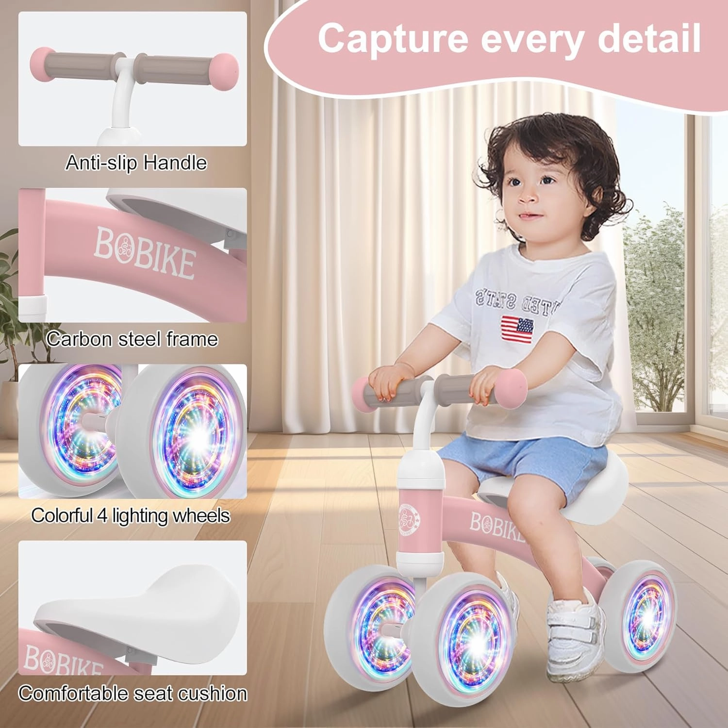 Baby Balance Bike Toys for 12-36 Months Kids Toy Boy and Girls Gifts Toddler Best First Birthday Gift Children Walker No Pedal Infant 4 Wheels Bicycle (Colorful, Pink-Light)
