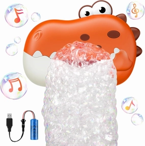 Baby Bath Toys, Rechargeable Dinosaur Bath Bubble Machine with Music, Bathtime Bathtub Toys for Toddlers Birthday Gift, Bath Dino Bubble Maker Toys for Kids Ages 1-3 4-8, Red