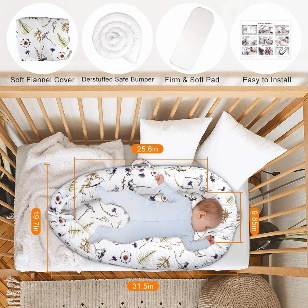 Baby Lounger, Ultra Breathable Soft Cotton Perfect for Tummy Time, Portable & Adjustable Infant Floor Seat for Traveling | Newborn Shower Gift(Forest)