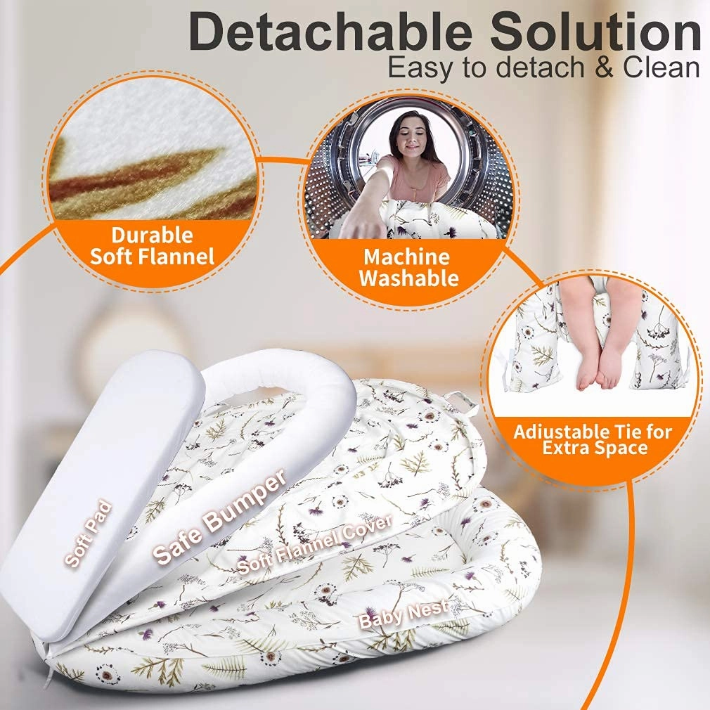 Baby Lounger, Ultra Breathable Soft Cotton Perfect for Tummy Time, Portable & Adjustable Infant Floor Seat for Traveling | Newborn Shower Gift(Forest)